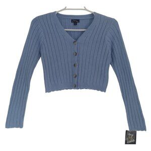 Art Class Blue Ribbed V Neck Long Sleeve Button Up Cardigan Sweater, L(10/12).
